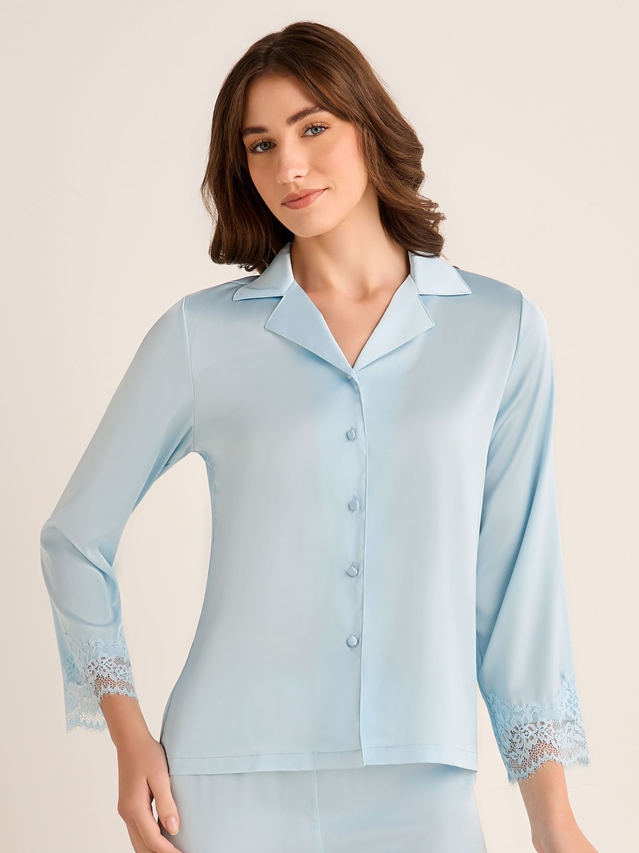 Satin Pyjama Set with Button-Down Shirt and Pants