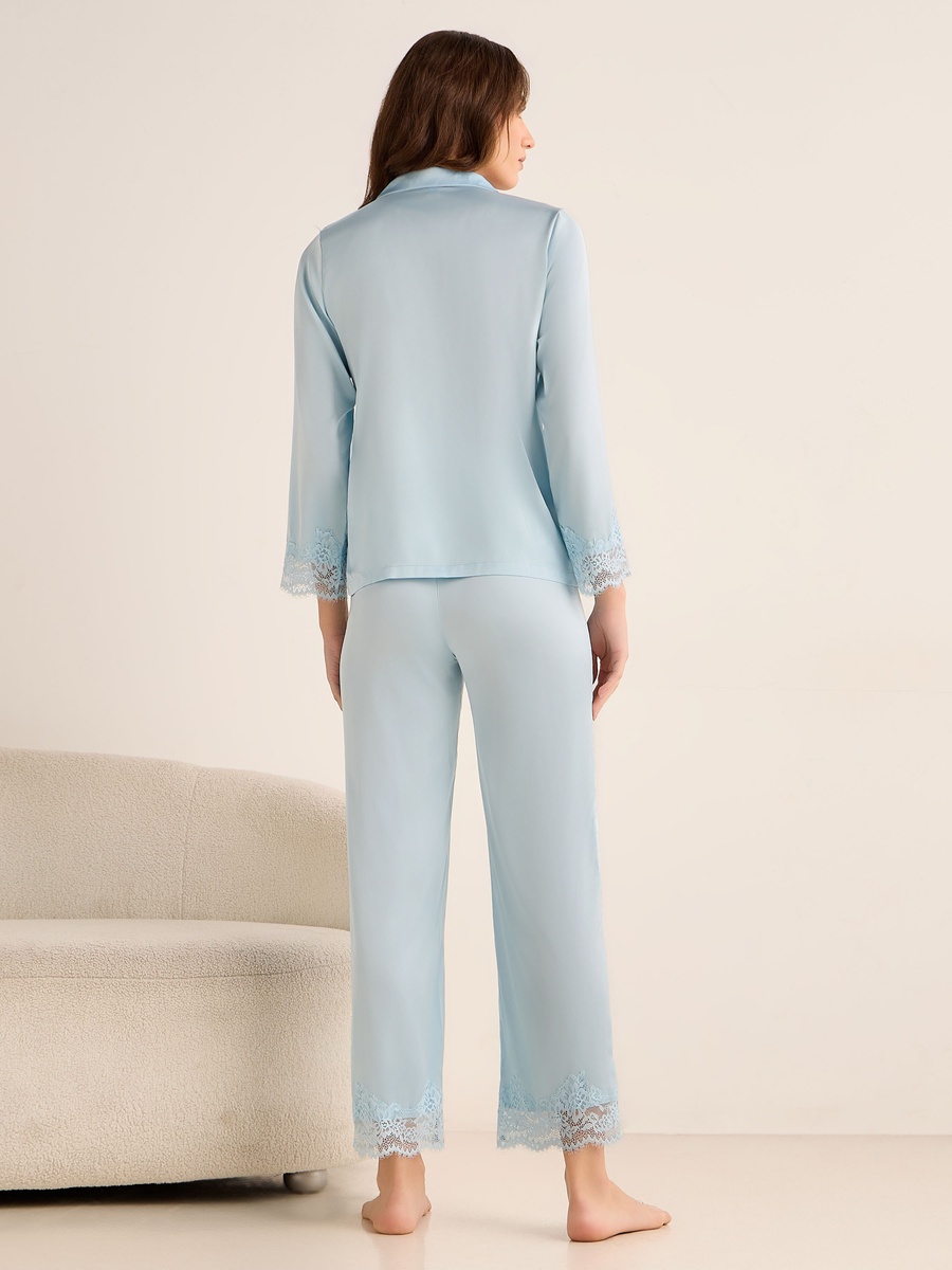 Satin Pyjama Set with Button-Down Shirt and Pants