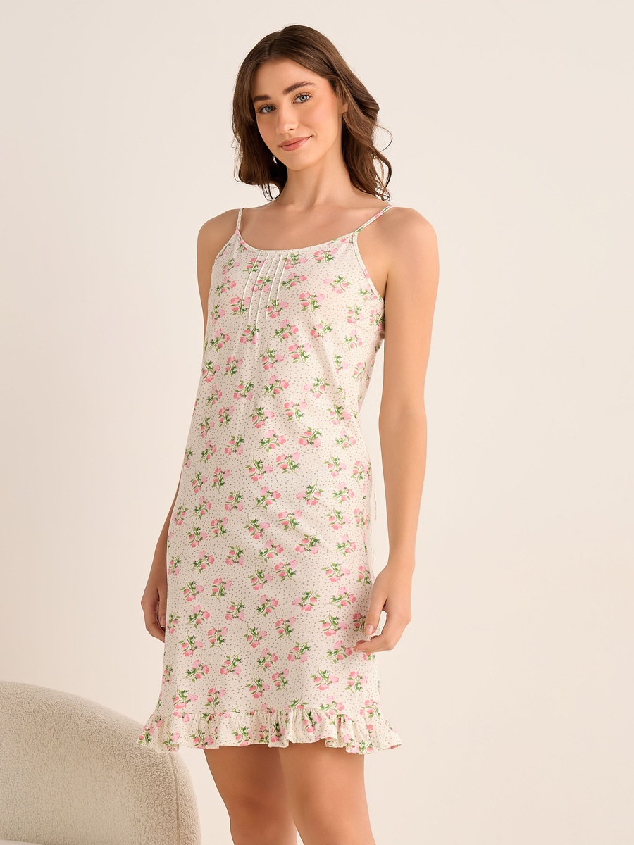 Set of 2 - Strappy Ruffled Hem Cotton Slip Dress