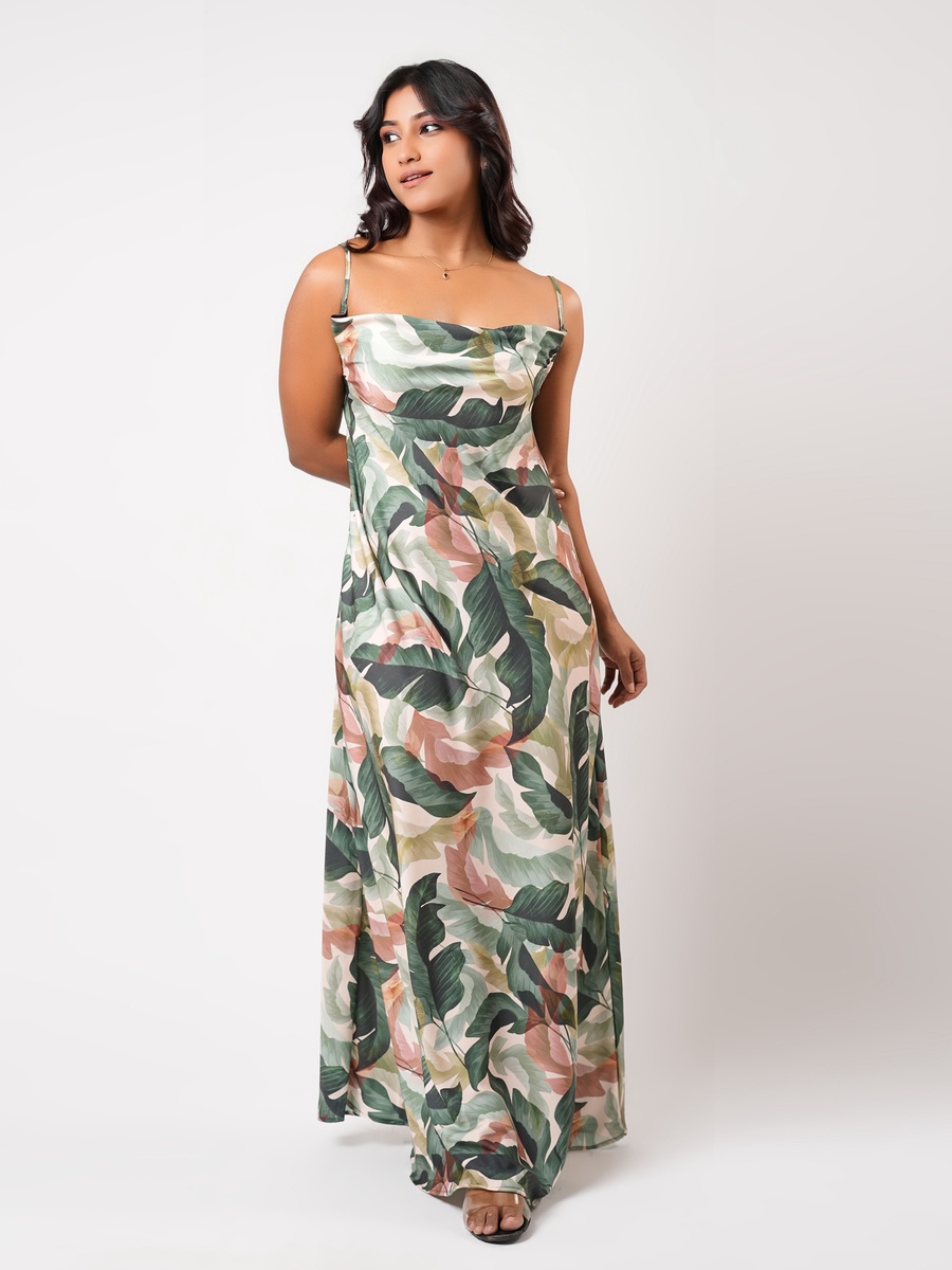 Sleeveless Tropical Print Maxi Night Gown