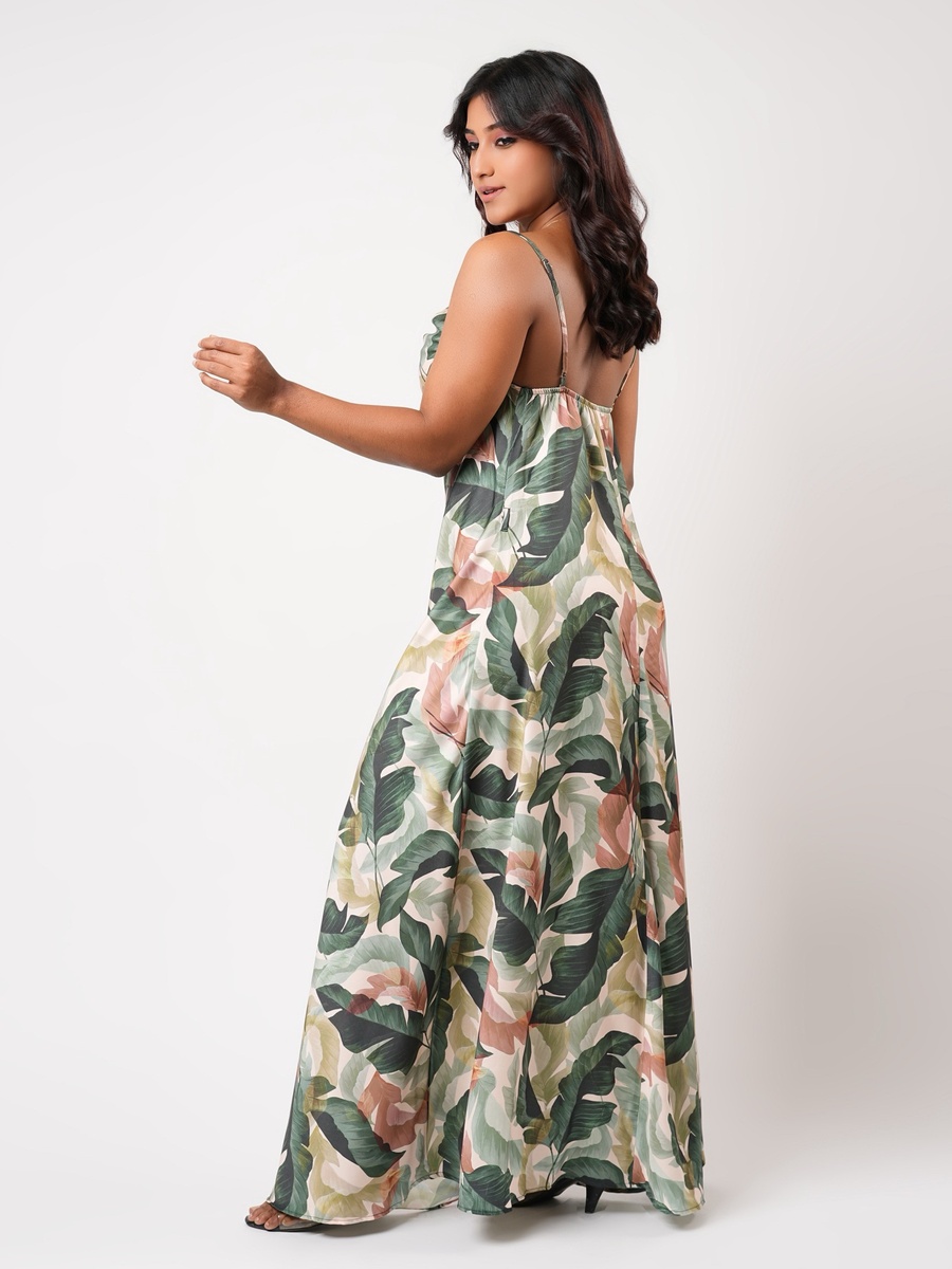 Sleeveless Tropical Print Maxi Night Gown