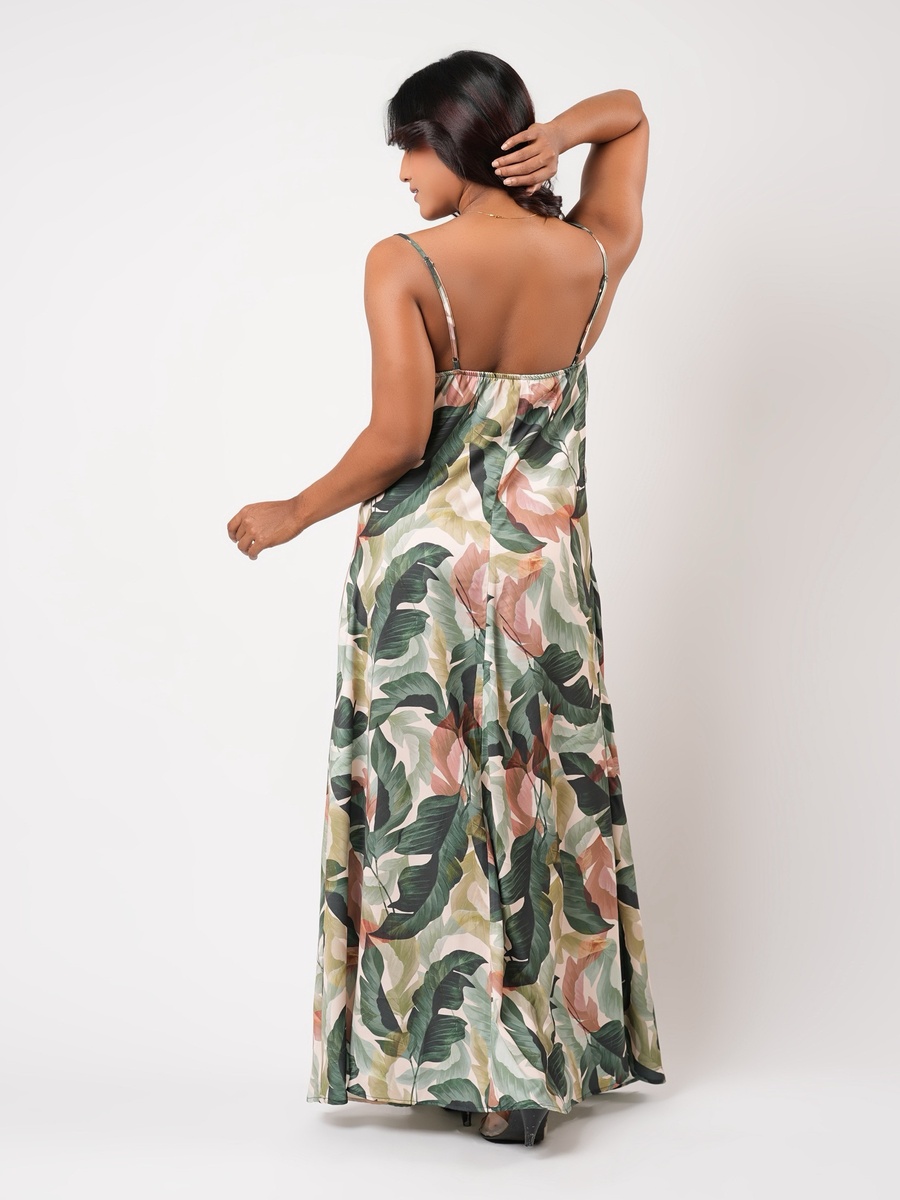 Sleeveless Tropical Print Maxi Night Gown