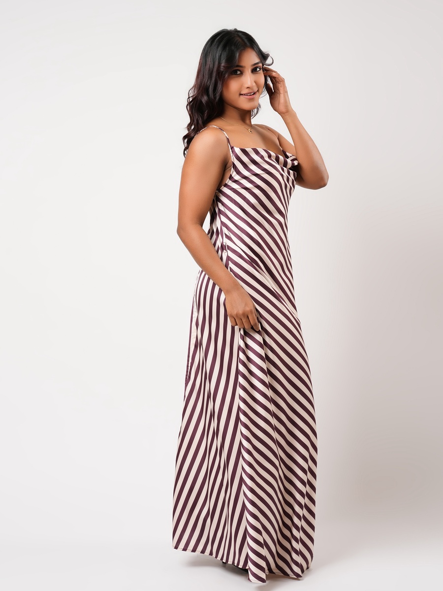 Sleeveless Striped Maxi Night Gown
