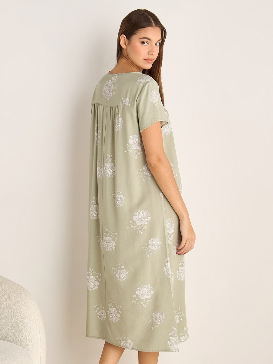 Short Sleeves Floral Print Viscose Night Dress