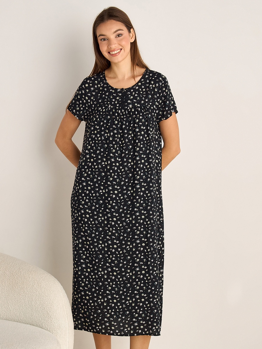 Short Sleeves Floral Print Viscose Night Dress