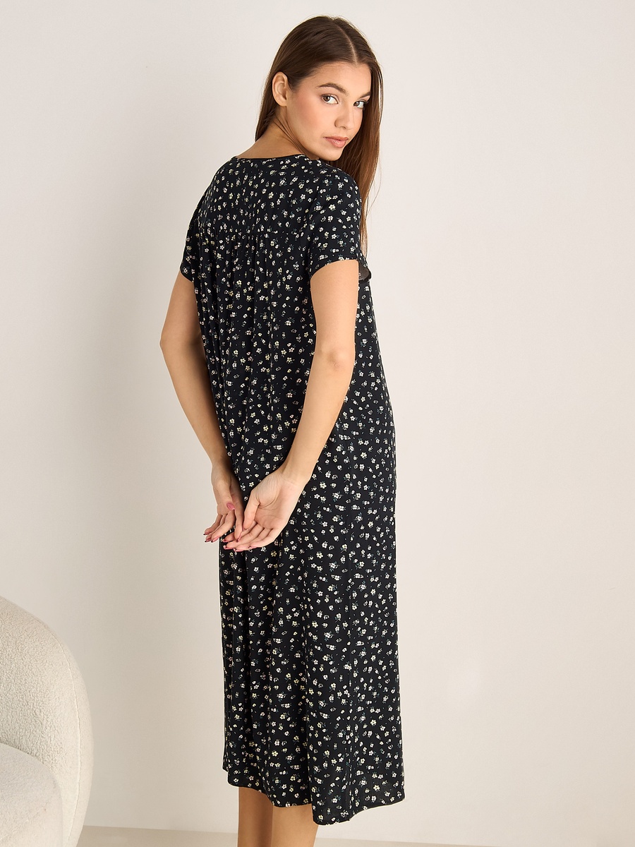 Short Sleeves Floral Print Viscose Night Dress