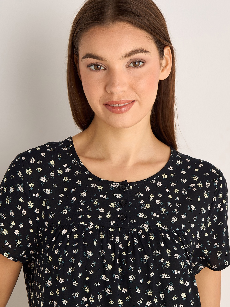 Short Sleeves Floral Print Viscose Night Dress