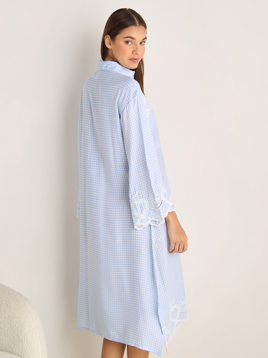 قميص نوم فيسكوز بأكمام طويلة وتطريزات