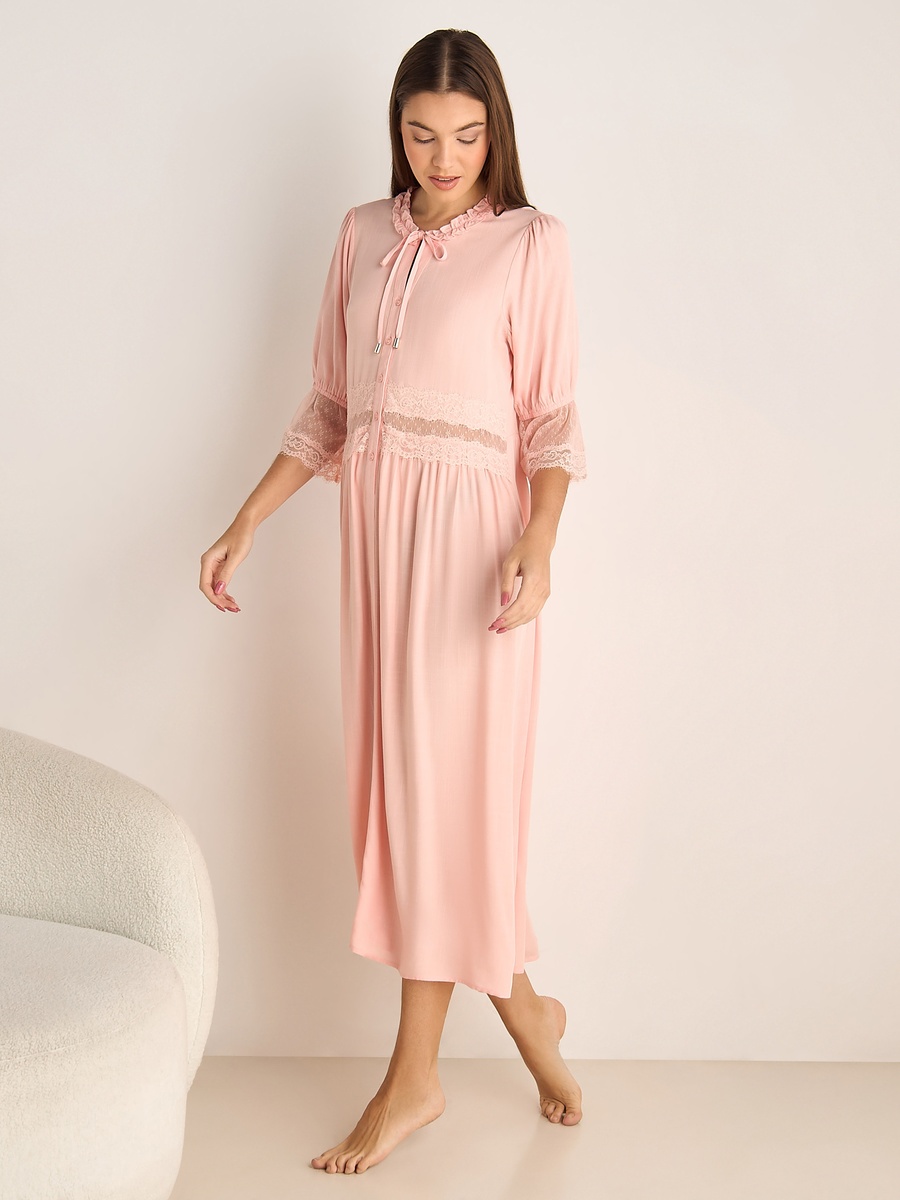 3 4th night dress for ladies TEAJOPSUU Cotton Nightgown for Women Fall Winter Lightweight Sleepdress Solid Color Zip Up 3/4 Sleeve Nightdress with Pokets White
