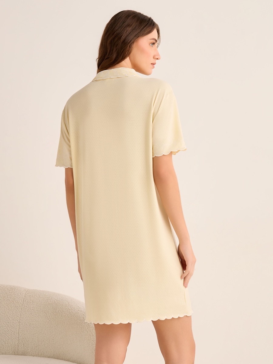 Short Sleeves Night Dress with Scallop Trim