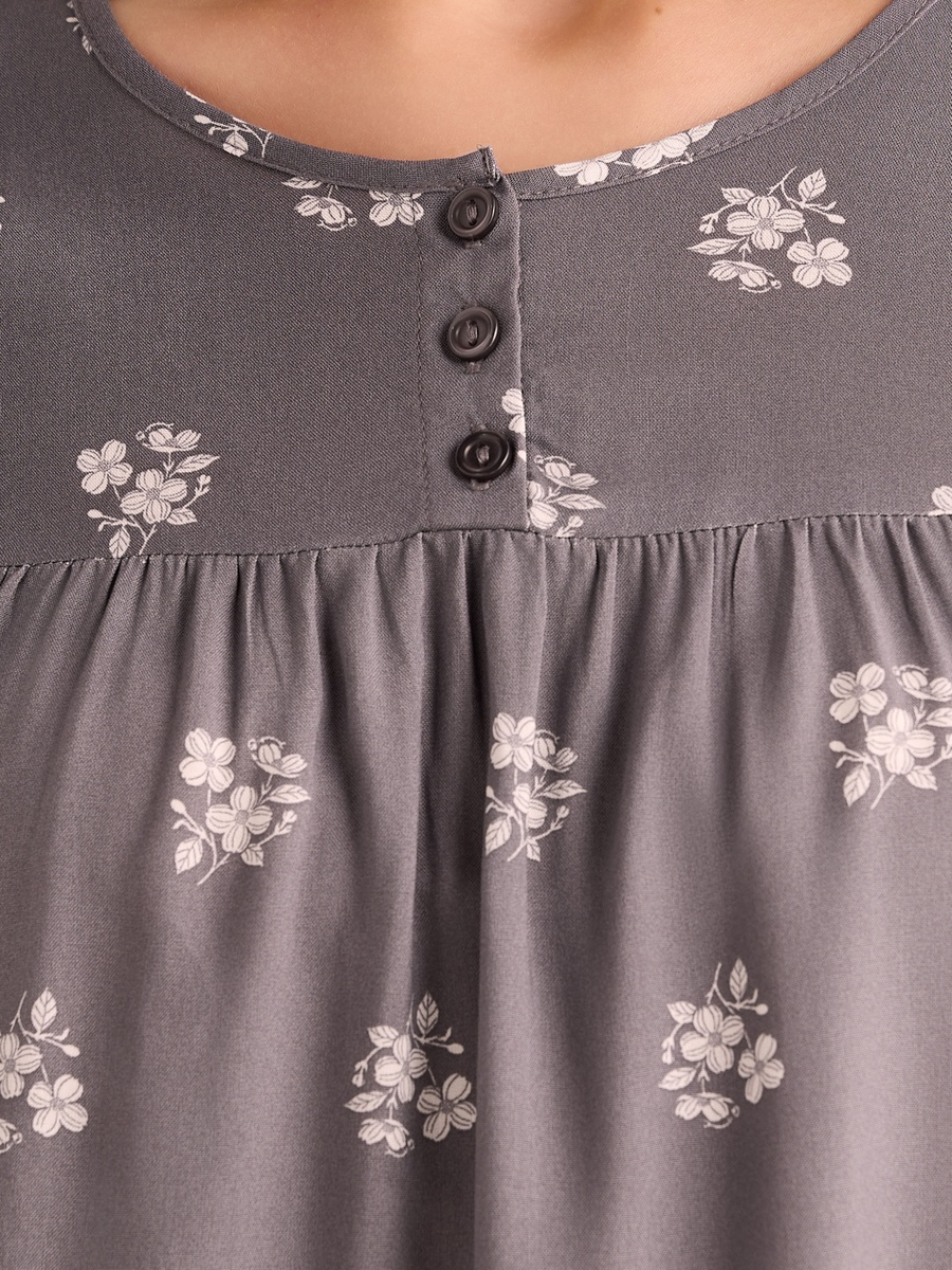 Short Sleeves Viscose Night Dress with Floral Print