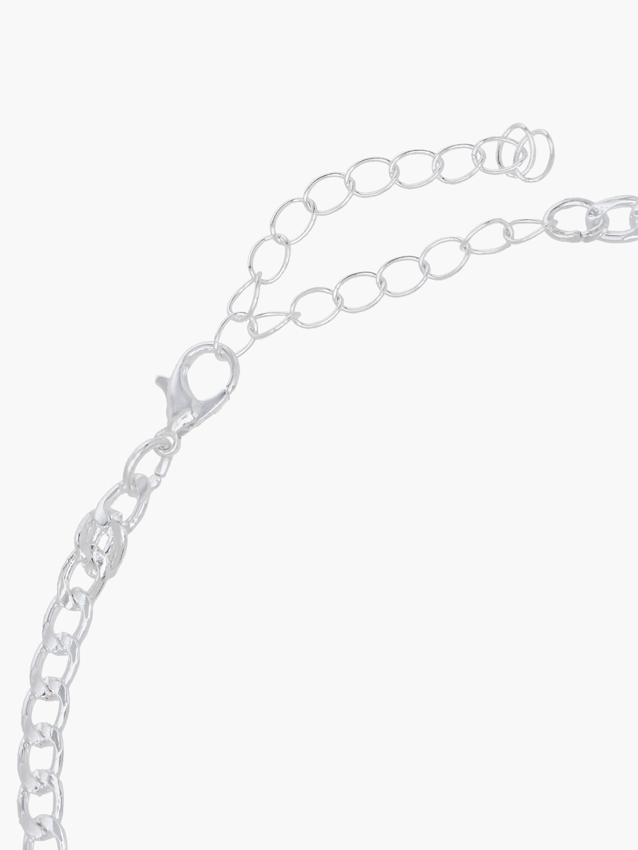 Silver Tone Layered Choker Necklace with Embellished Detail