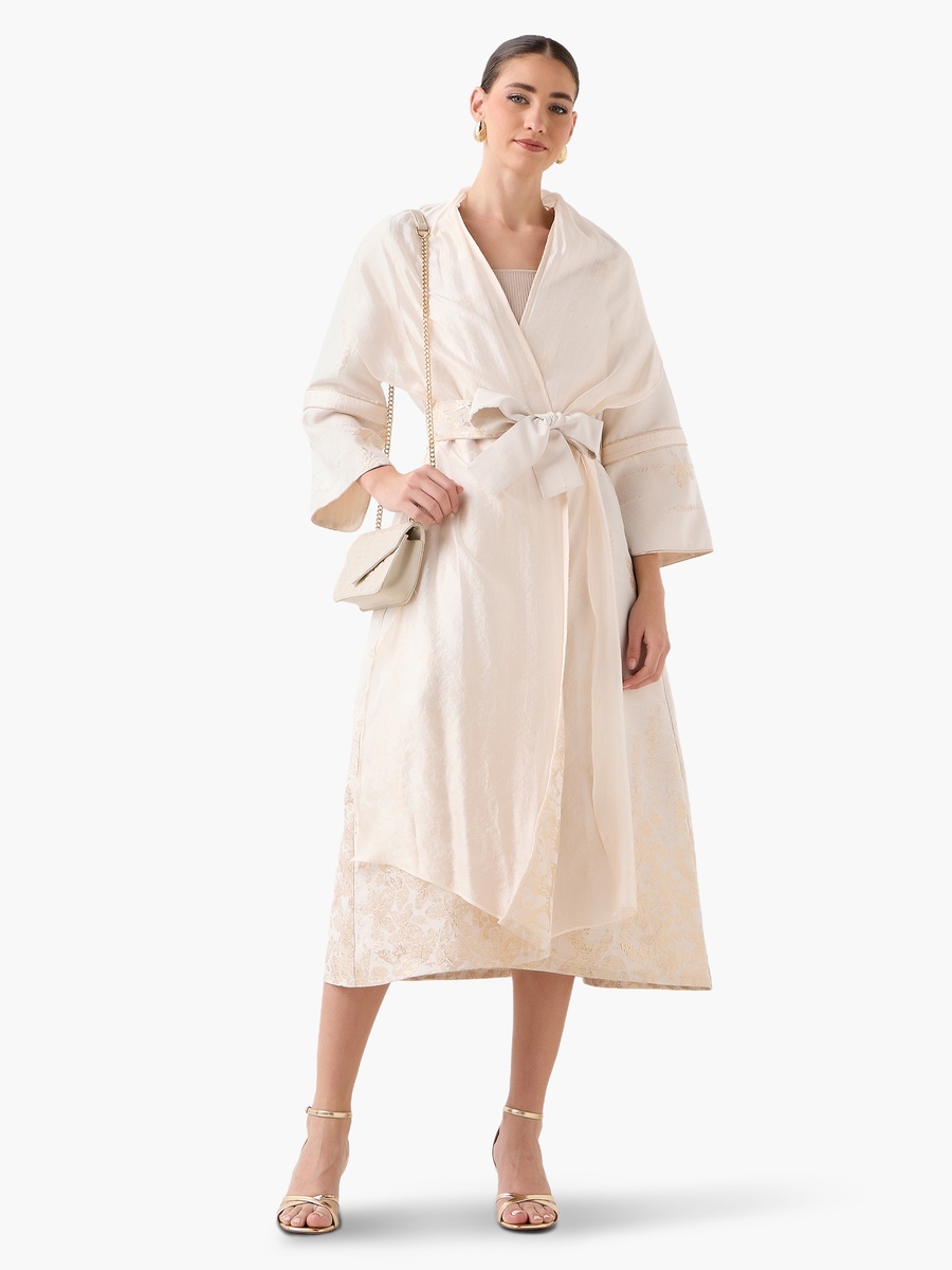 Relaxed Fit Jacquard Shrug with Tie-Up Belt