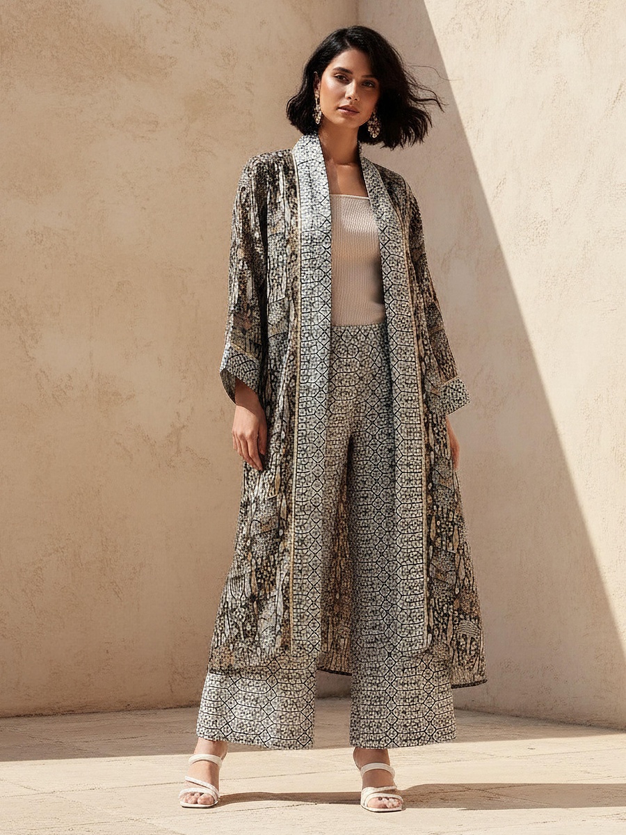 Relaxed Fit Printed Open Front Shrug