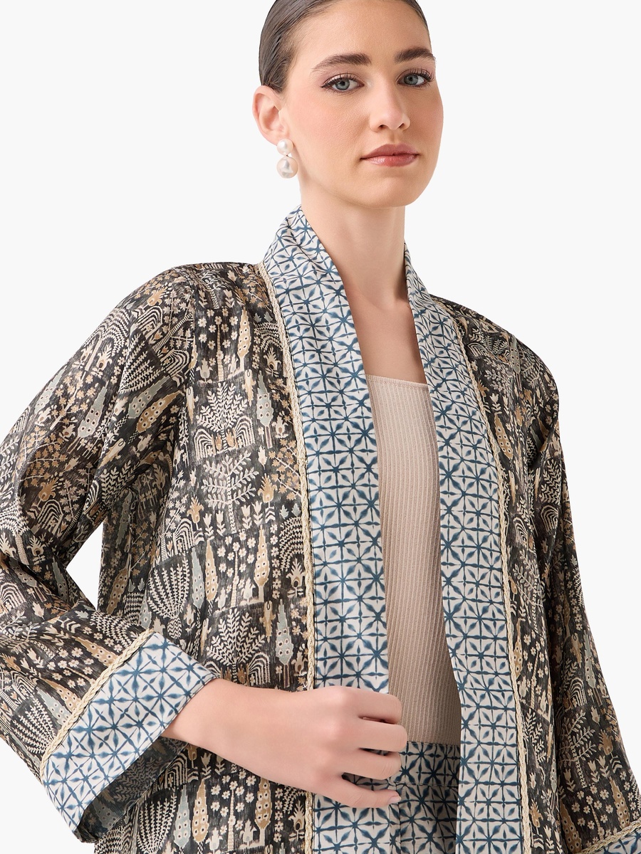 Relaxed Fit Printed Open Front Shrug