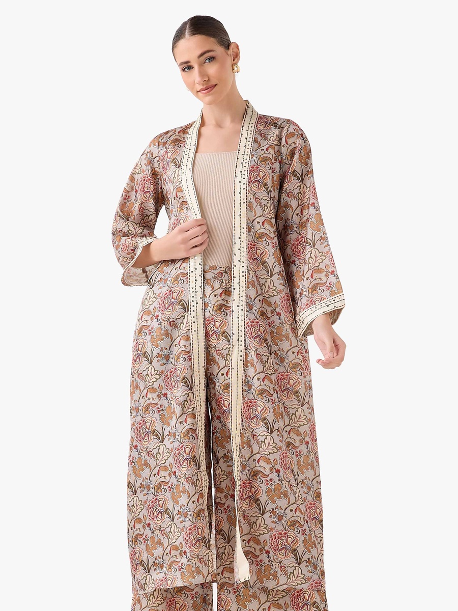 Relaxed Fit Printed Open Front Shrug