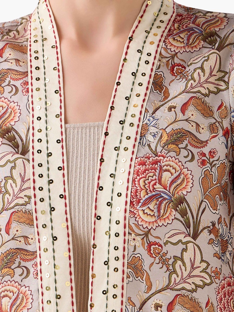 Relaxed Fit Printed Open Front Shrug