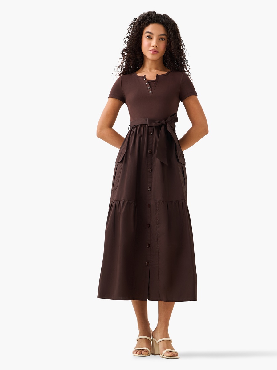 Midi Shirt Dress with Tie-Up Belt