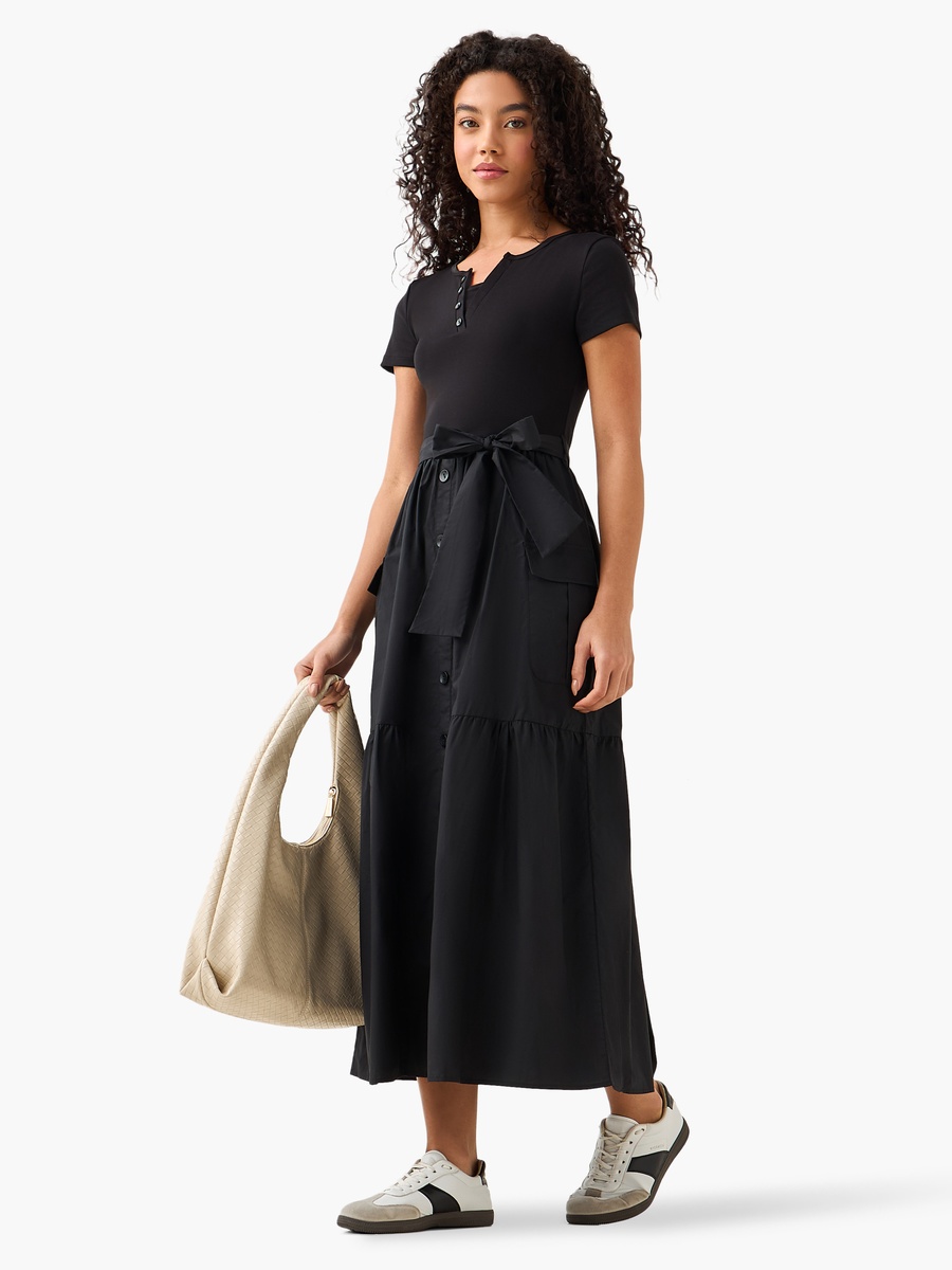 Midi Shirt Dress with Tie-Up Belt