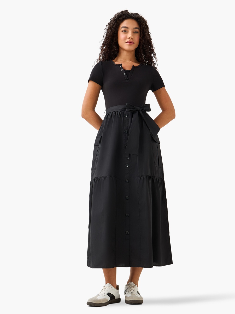 Midi Shirt Dress with Tie-Up Belt