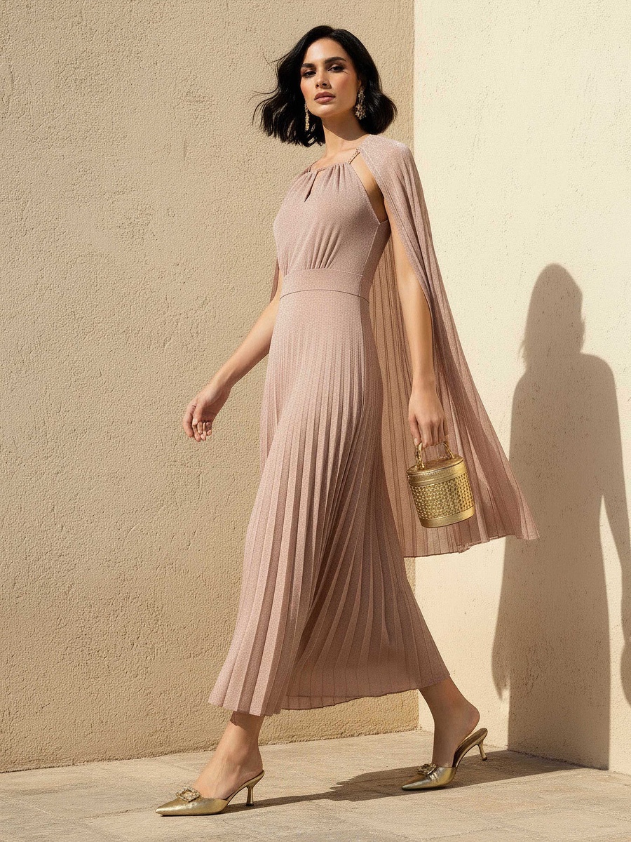 A-Line Maxi Dress with Cape