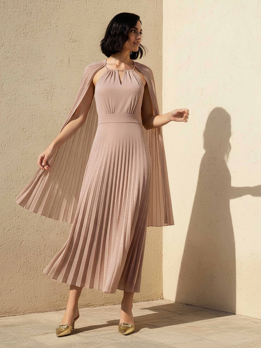 A-Line Maxi Dress with Cape