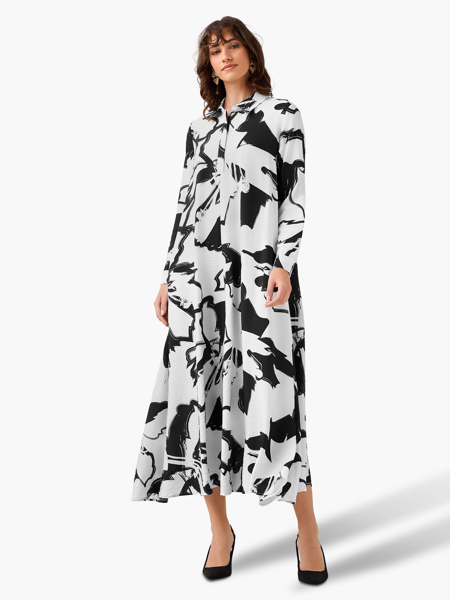 Printed Shirt Dress with Collar