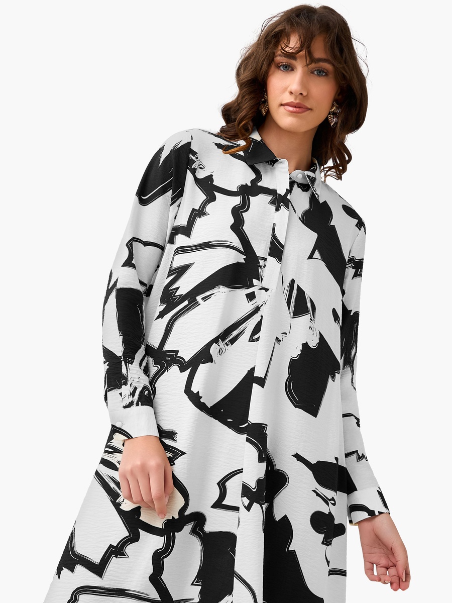 Printed Shirt Dress with Collar