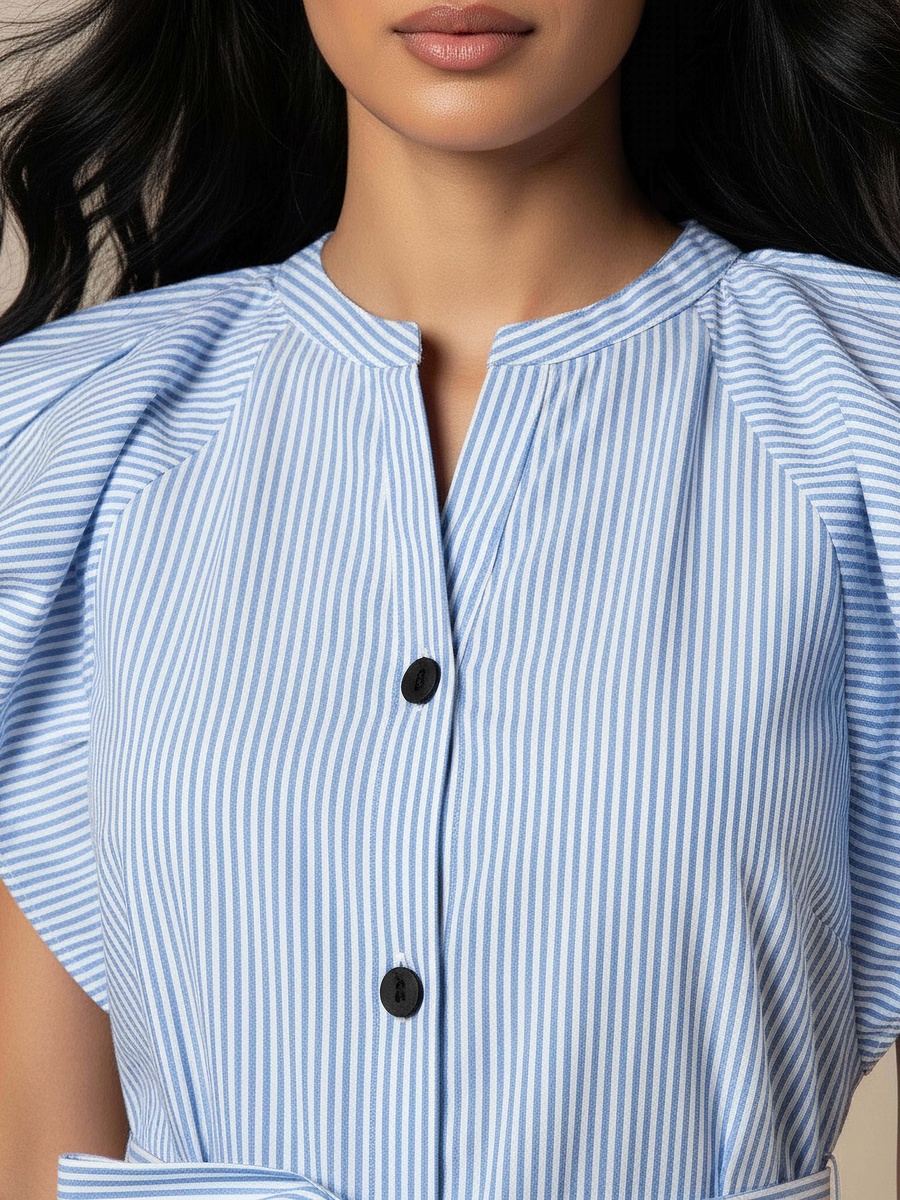 Striped A-Line Dress with Tie-Up Belt