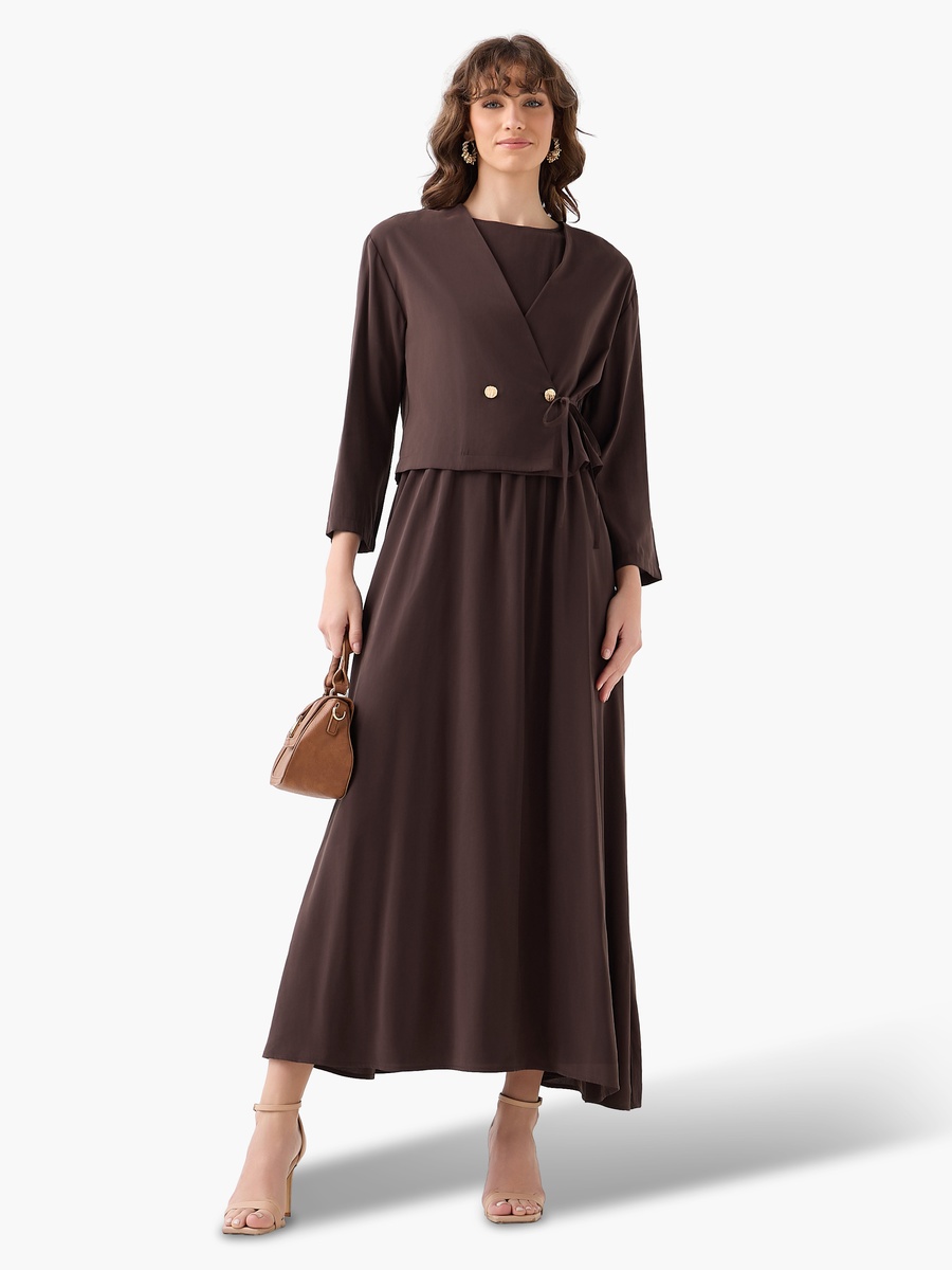 Layered Maxi Wrap Dress with Button Detail