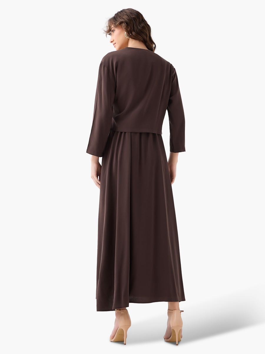 Layered Maxi Wrap Dress with Button Detail
