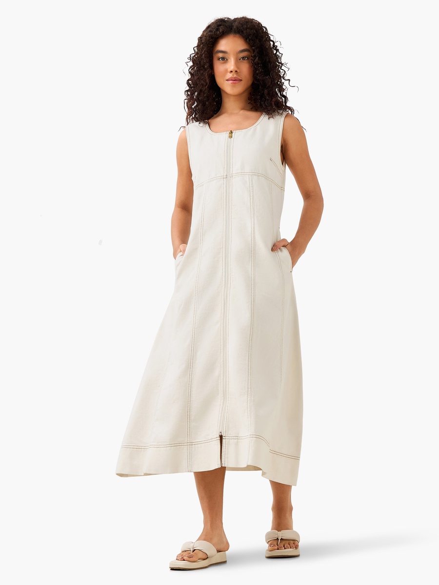 Denim Midi Dress with Zip Closure
