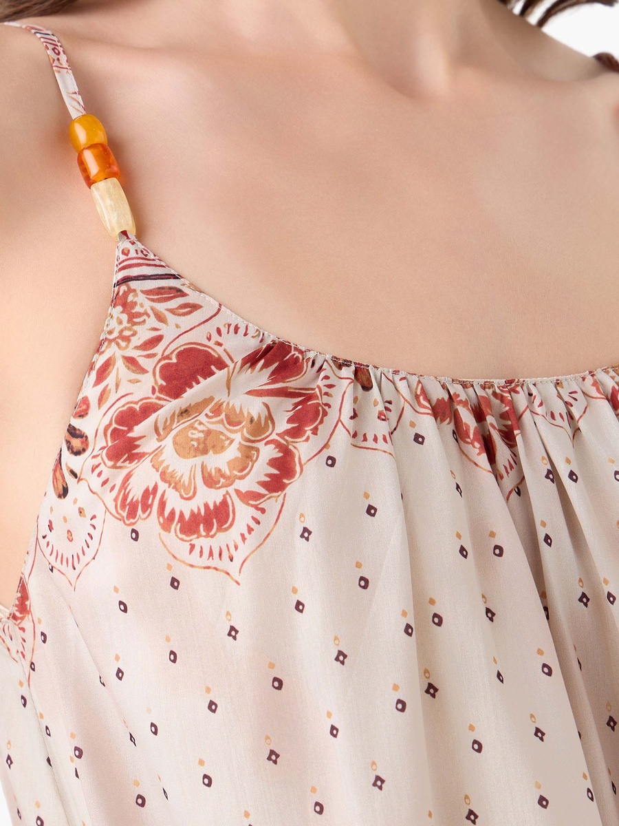 A-Line Strappy Midi Dress with Floral Paisley Print