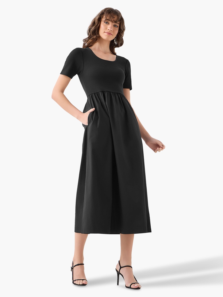 A-Line Midi Dress with Ribbed Texture