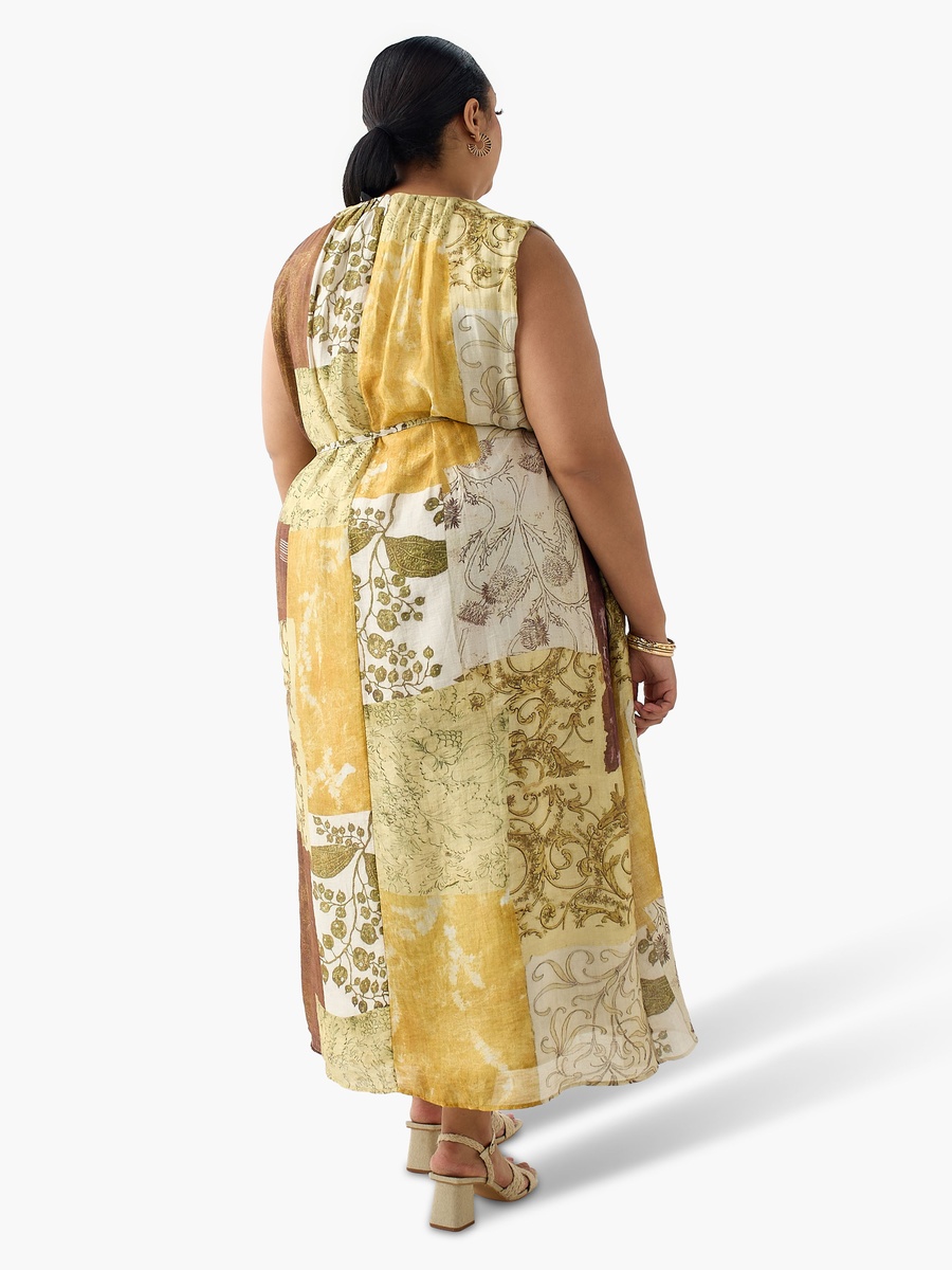 Patch Print A-Line Dress with Belt