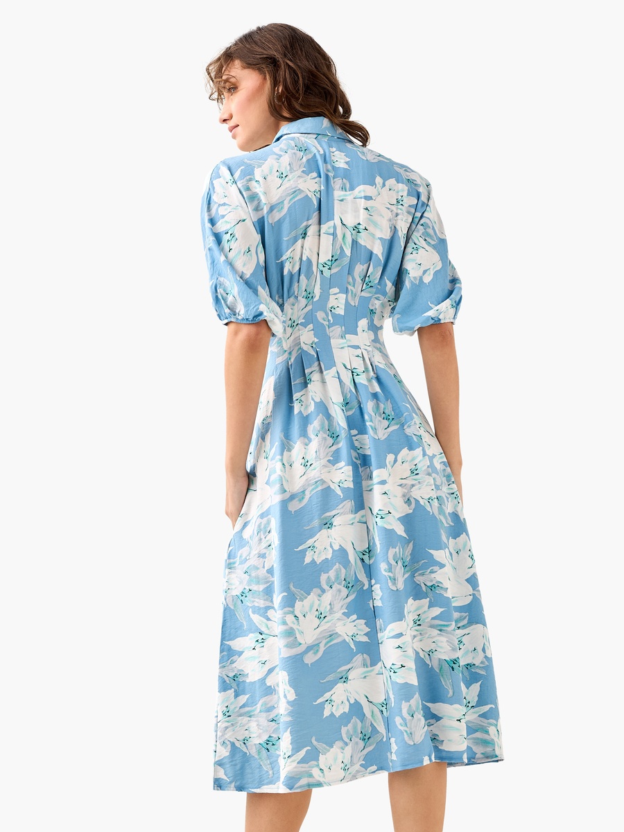 Floral Print Shirt Style Viscose Dress with Collar