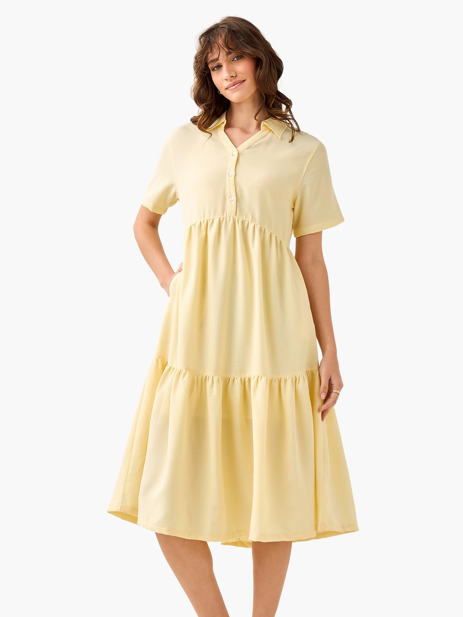 Tiered Midi Dress with Collar
