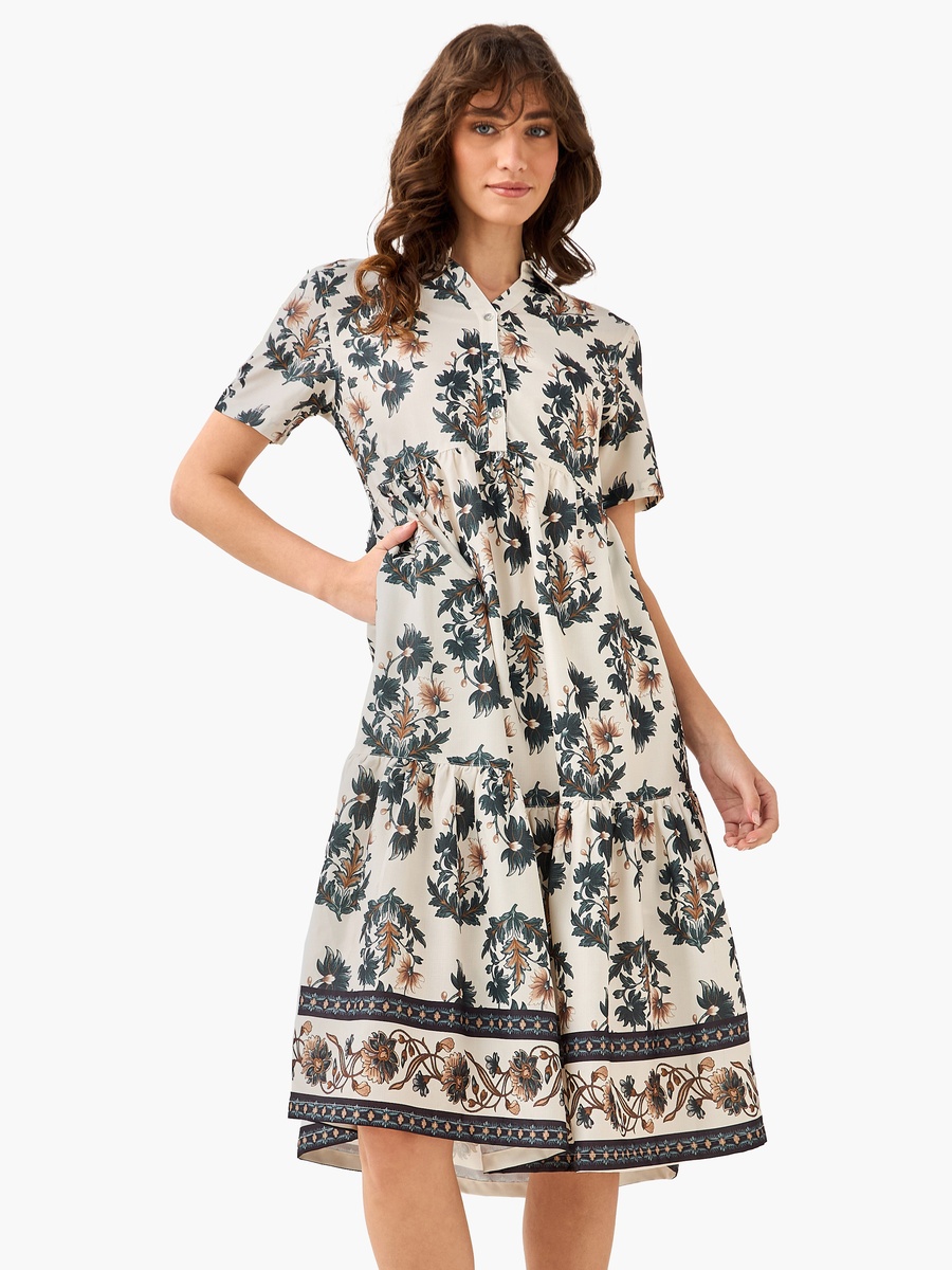 Floral Print Tiered Dress with Pocket