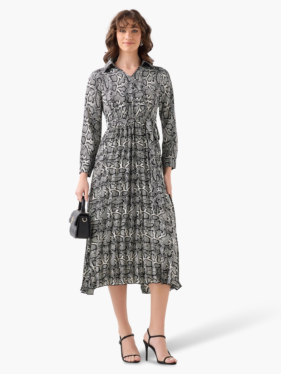 Midi Satin Wrap Dress with Animal Print