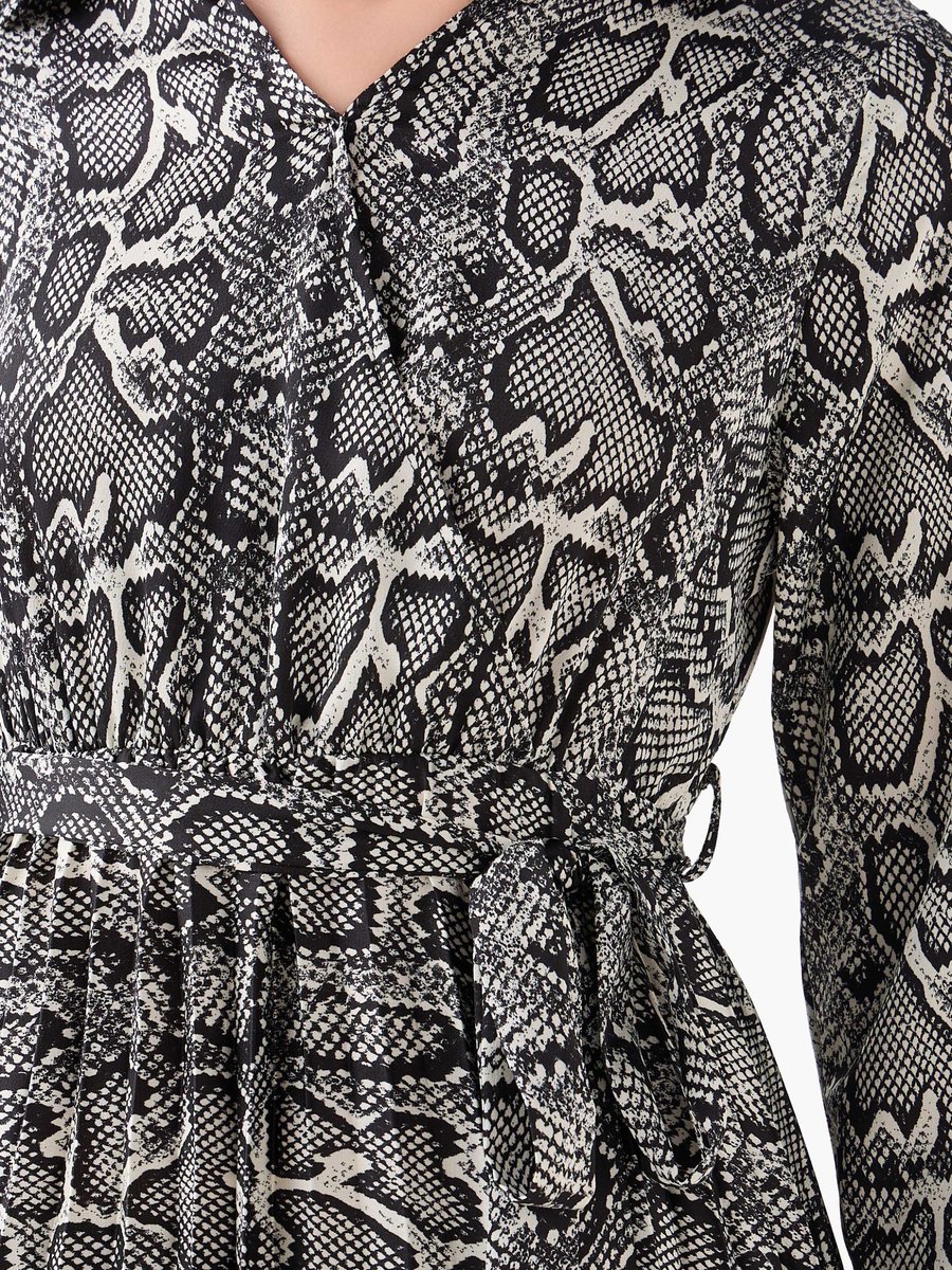 Midi Satin Wrap Dress with Animal Print