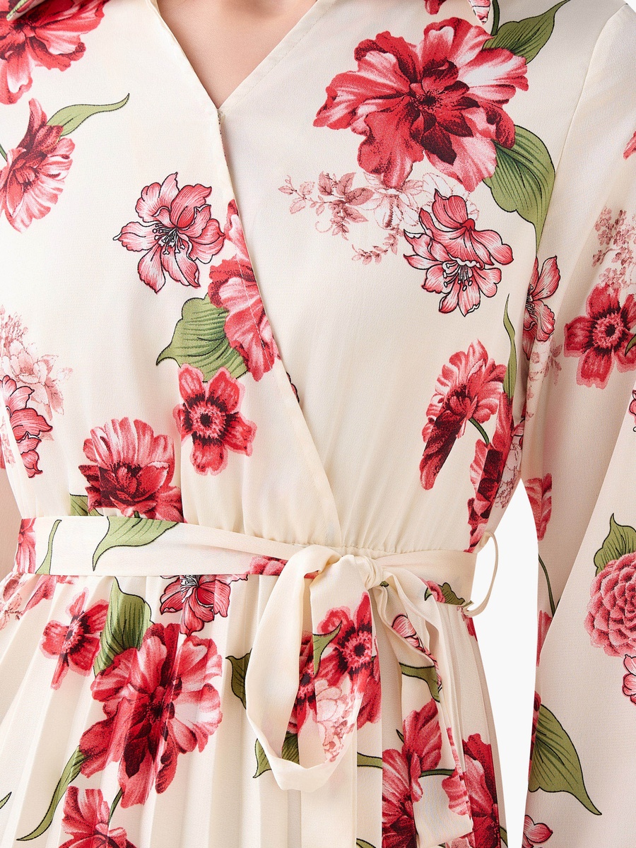 Midi Satin Wrap Dress with Floral Print