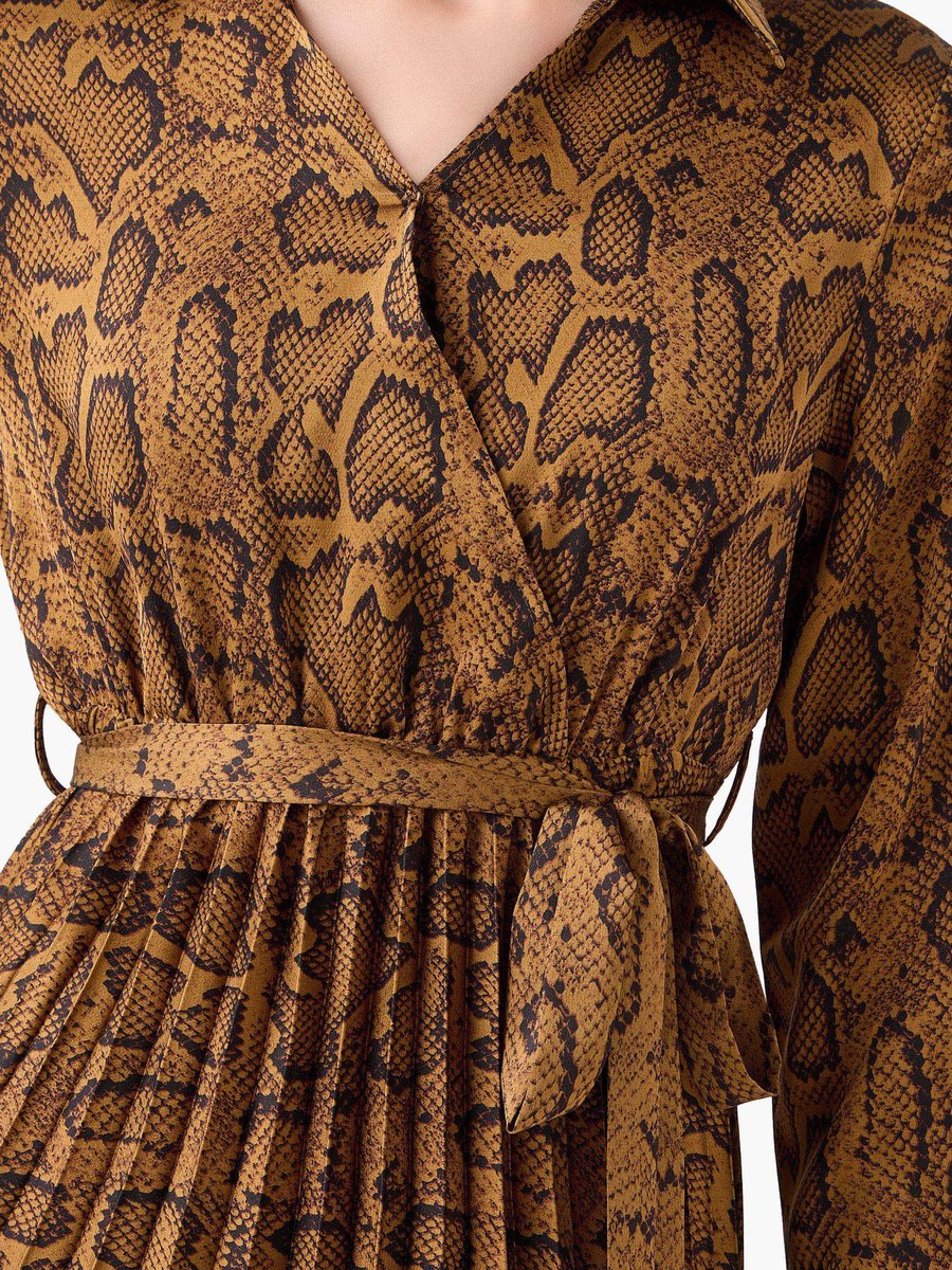 Midi Satin Wrap Dress with Animal Print
