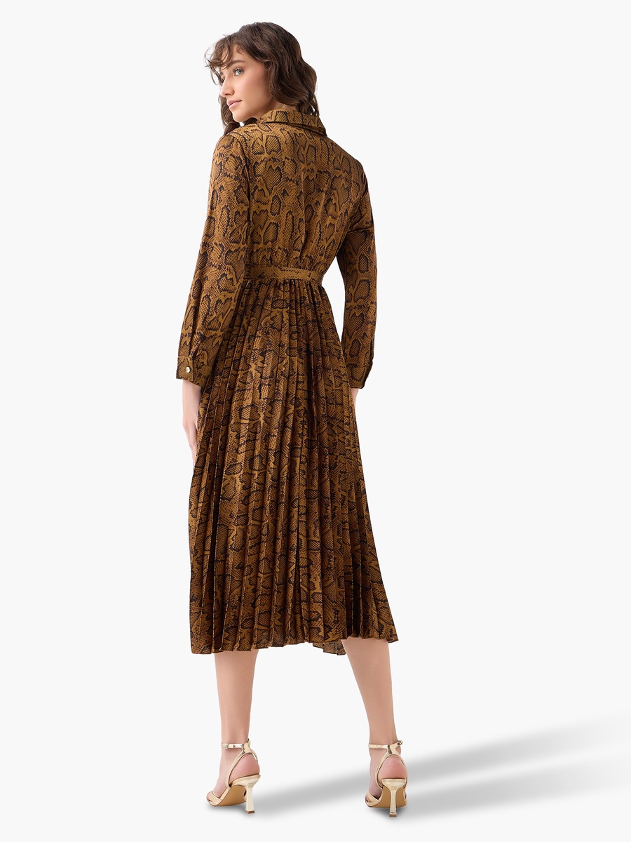 Midi Satin Wrap Dress with Animal Print