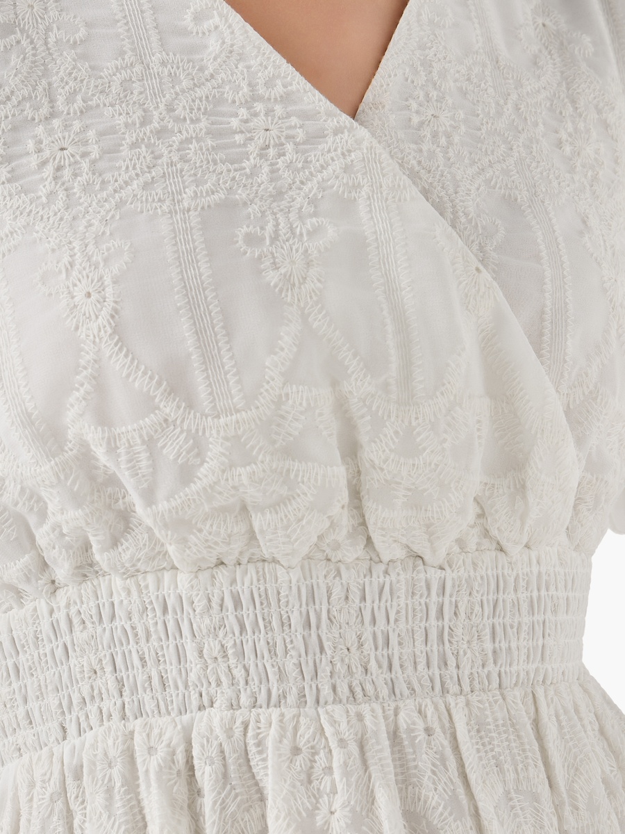 Midi Dress with Puff Sleeves and Embroidery
