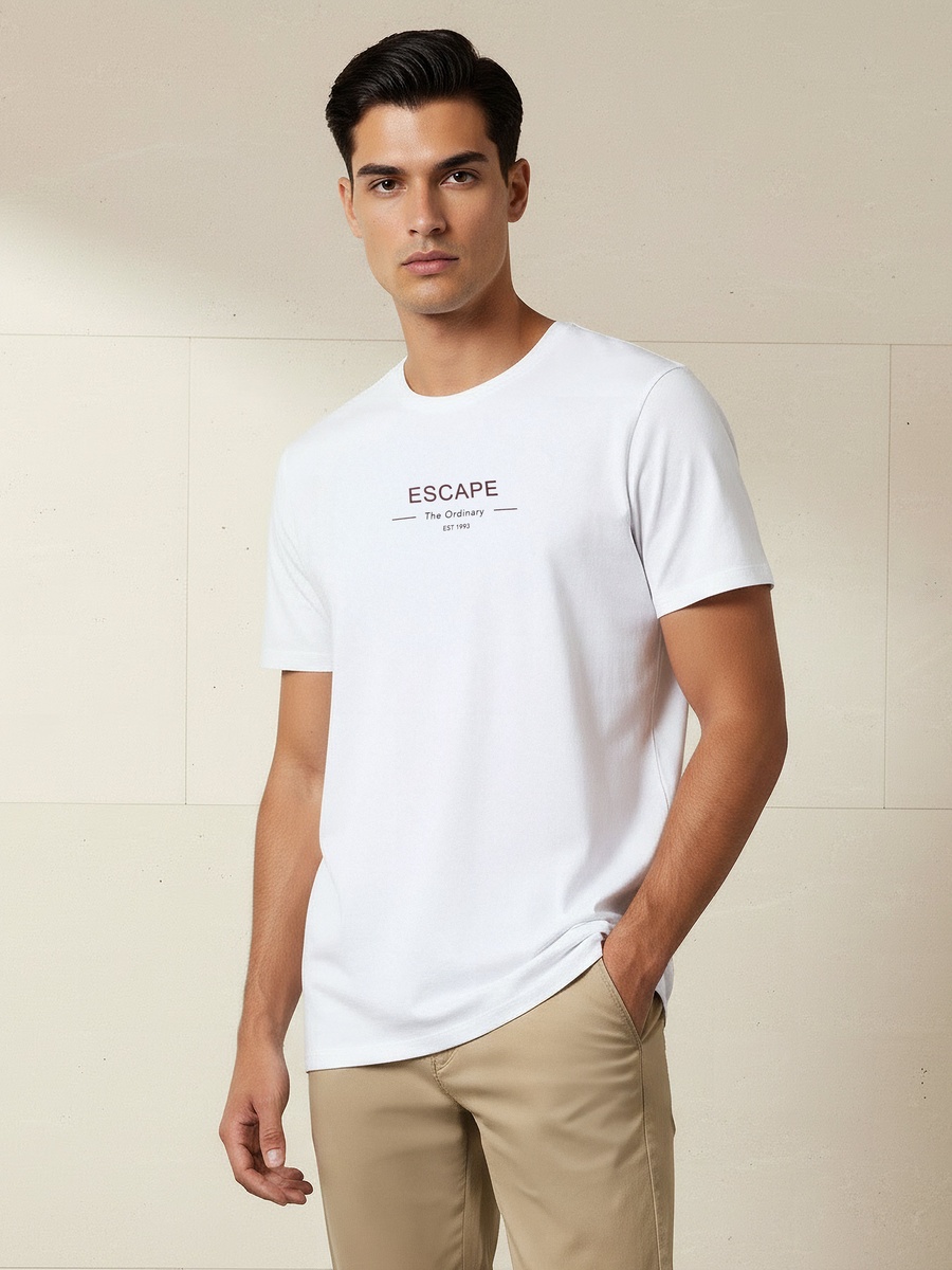 Men Slim Fit Crew Neck Short Sleeve Printed T-Shirt