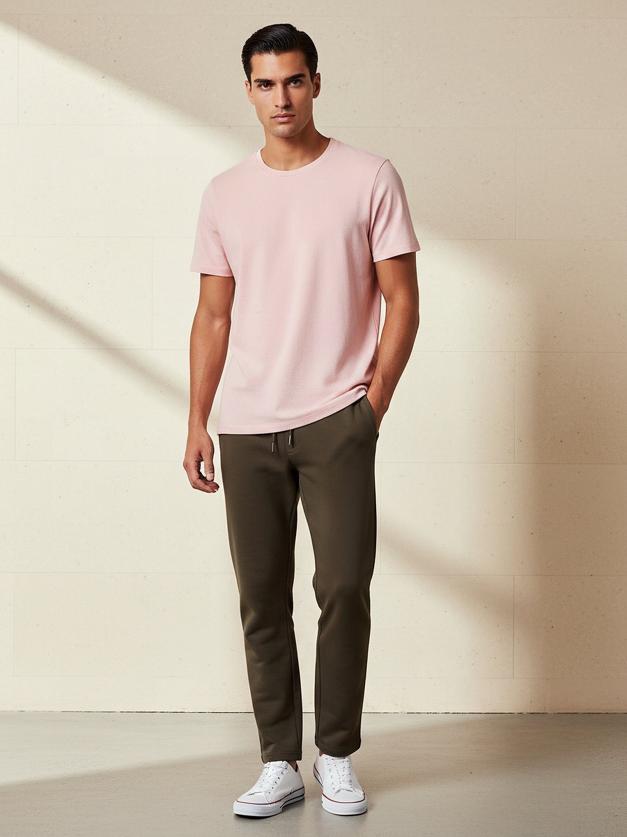 Men Slim Fit Crew Neck Short Sleeves Popcorn Textured T-Shirt