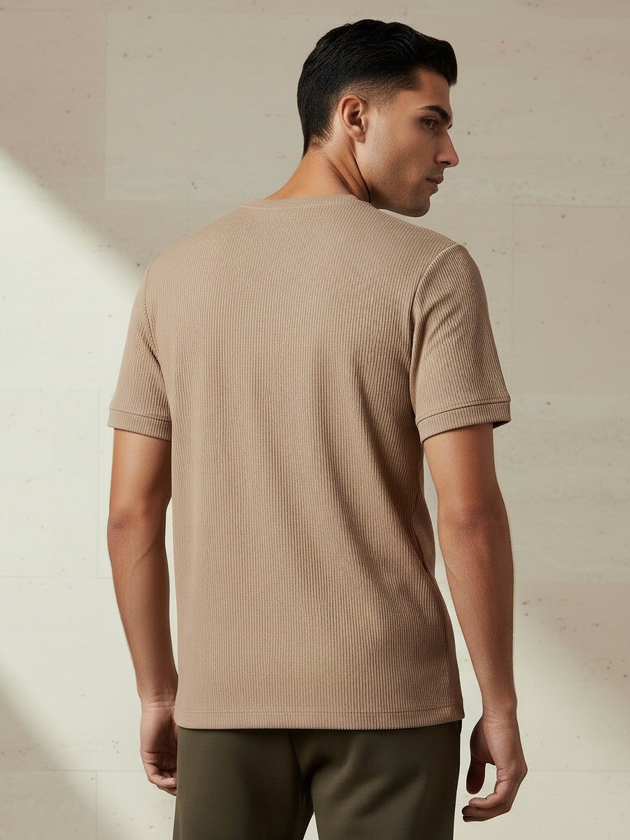 Men Regular Fit Crew Neck Short Sleeve Ribbed T-Shirt