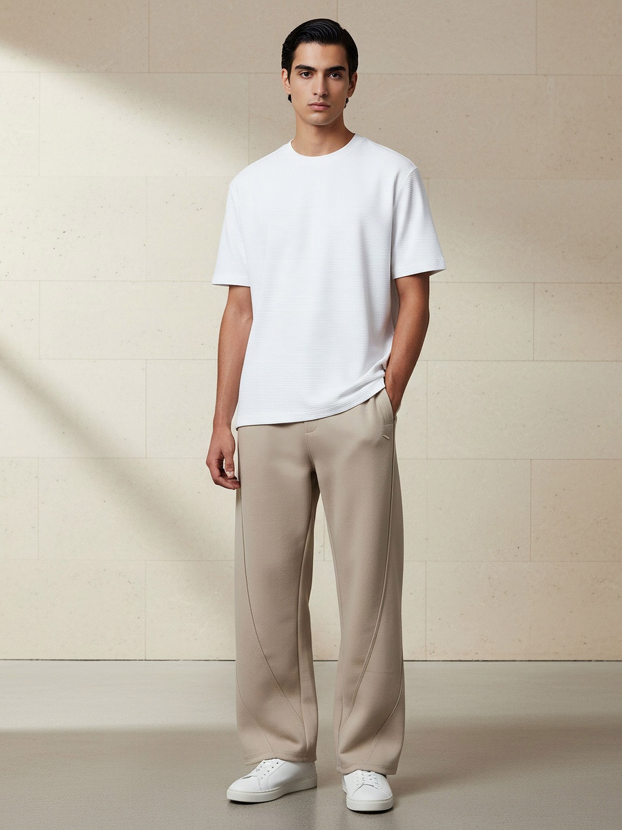Men Relaxed Fit Crew Neck Short Sleeves Ribbed T-Shirt