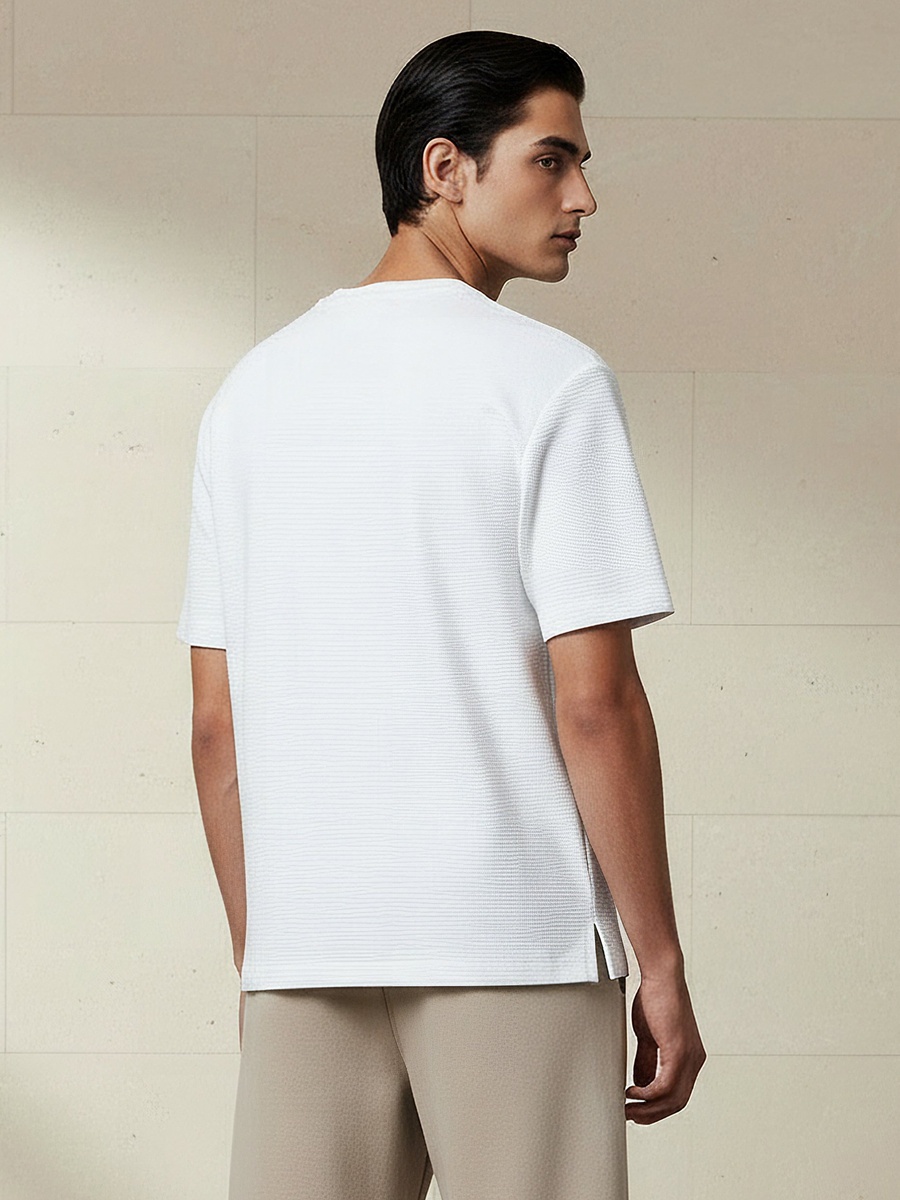 Men Relaxed Fit Crew Neck Short Sleeves Ribbed T-Shirt