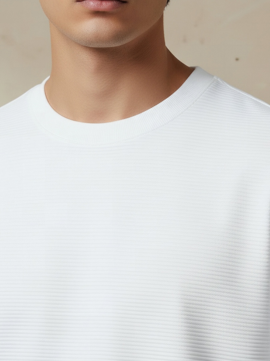 Men Relaxed Fit Crew Neck Short Sleeves Ribbed T-Shirt